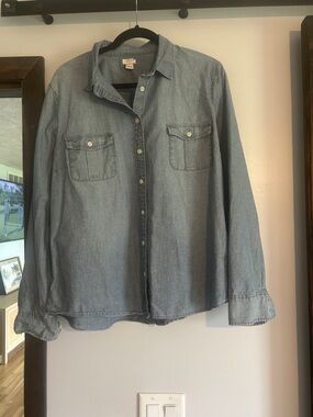J. Crew Chambray Button-Up Shirt - Light Blue